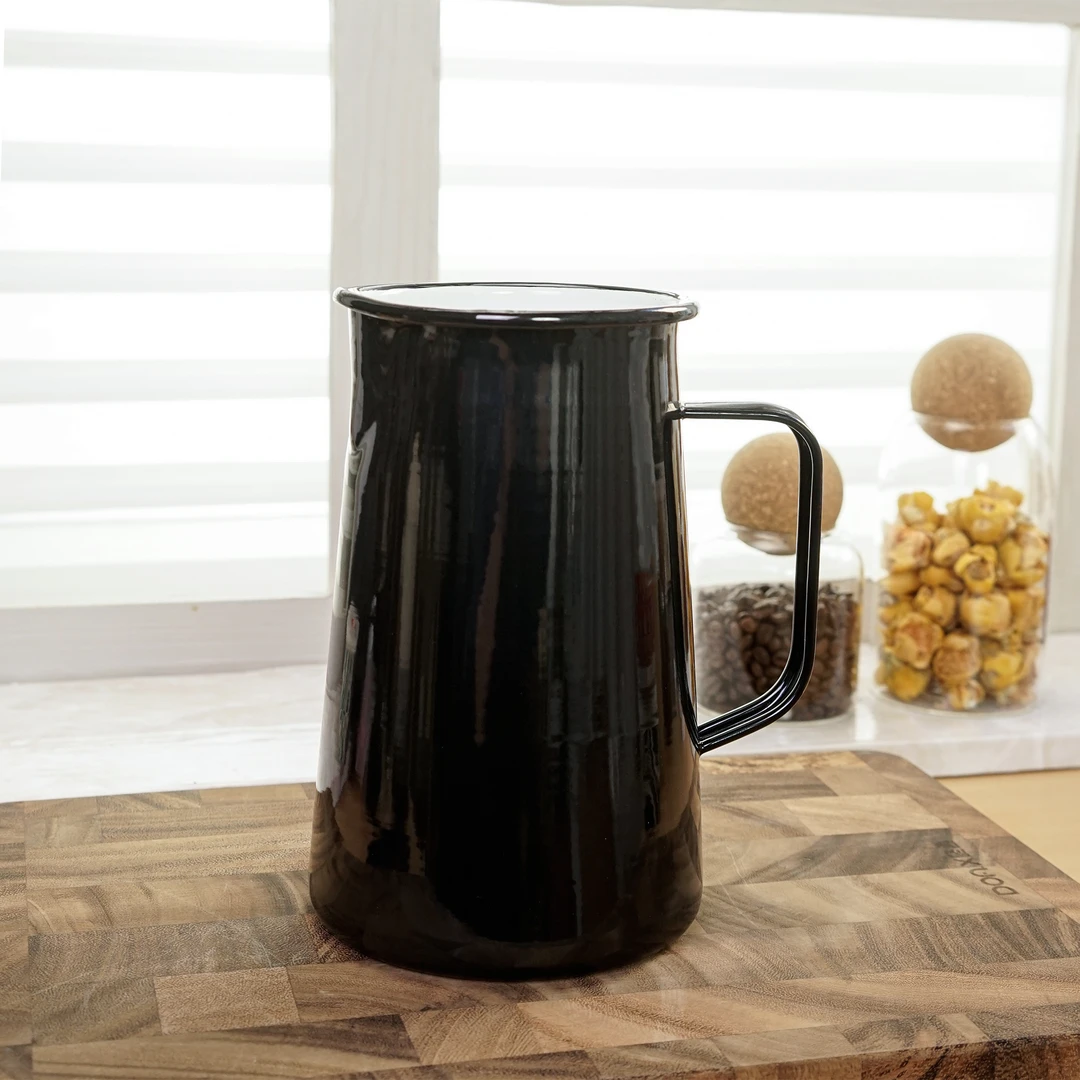 出口欧洲，珐琅搪瓷纯黑漏嘴凉水壶花瓶大容量1.5升明火电磁炉加热