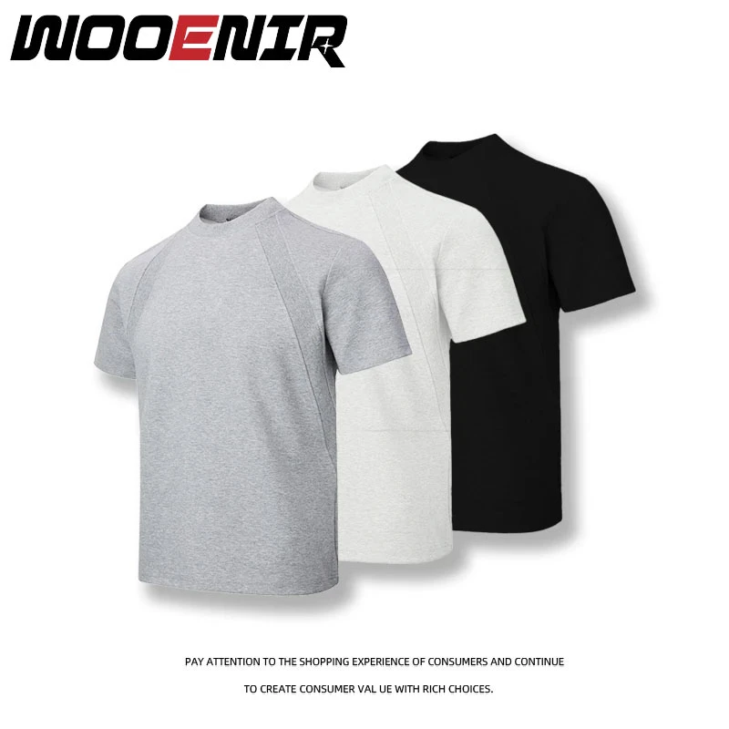 太空棉抗皱空气层拼接短袖T恤硬挺短款72029