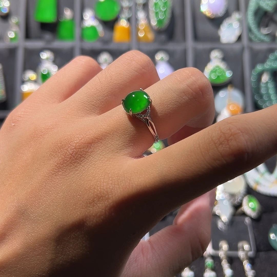 翡翠银S925镶嵌戒指戒指