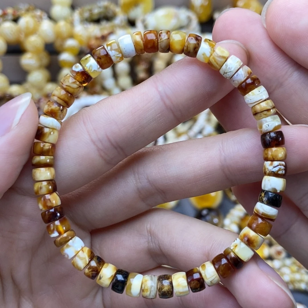 琥珀未镶嵌手链6mm尺寸沁色药片手串