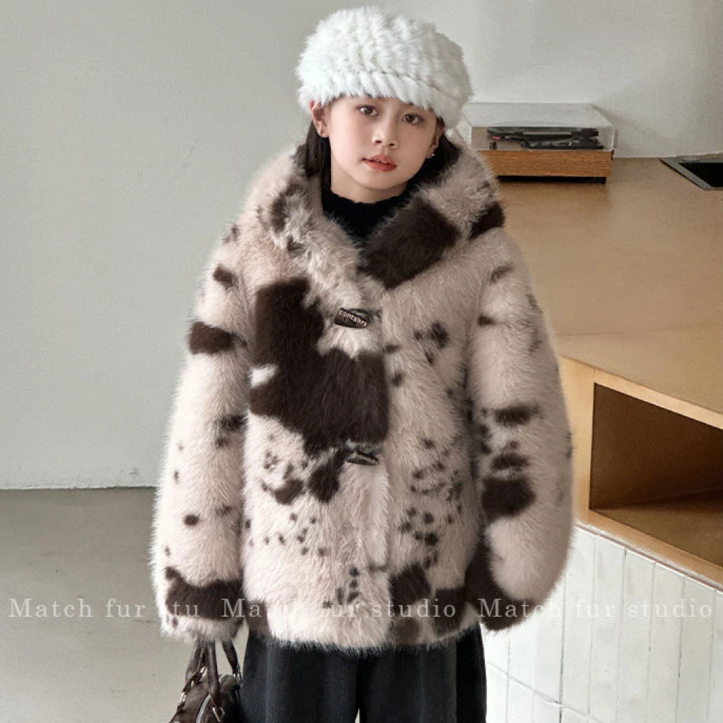 韩系冬新款儿童仿皮草外套洋气女童皮毛一体秋冬可爱毛毛短款棉衣