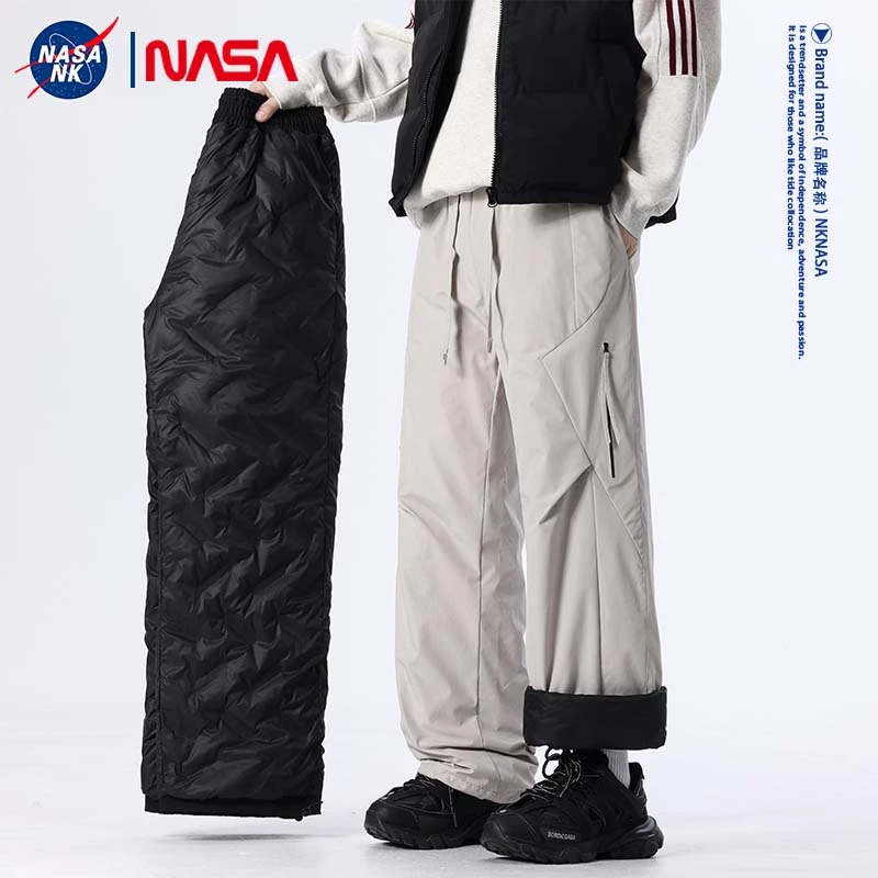 NASA联名冬季户外登山保暖羽绒长裤男士休闲百搭防水直筒工装裤子