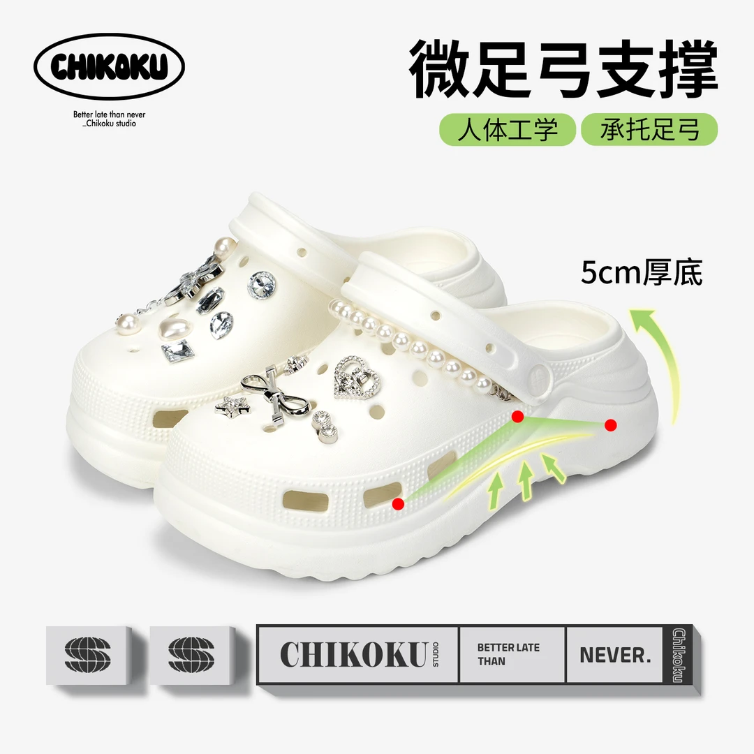 chikoku雪浪足弓支撑洞洞鞋女2025夏季时尚厚软底增高沙滩凉拖鞋