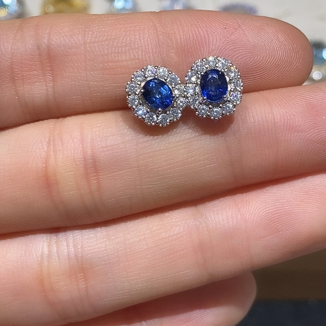 蓝宝石耳饰银S925镶嵌