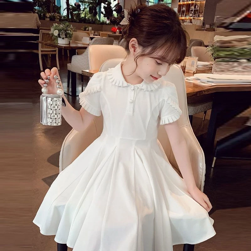 女童Polo领连衣裙2025新款夏装儿童学院风连衣裙中大童甜美公主裙