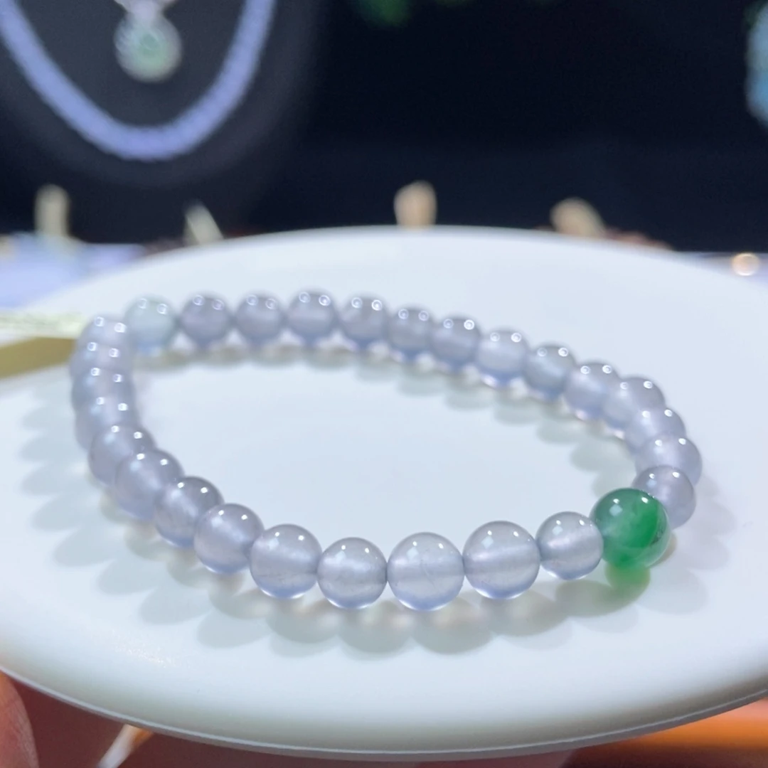 翡翠散珠翡翠黑杠小珠手串6mm