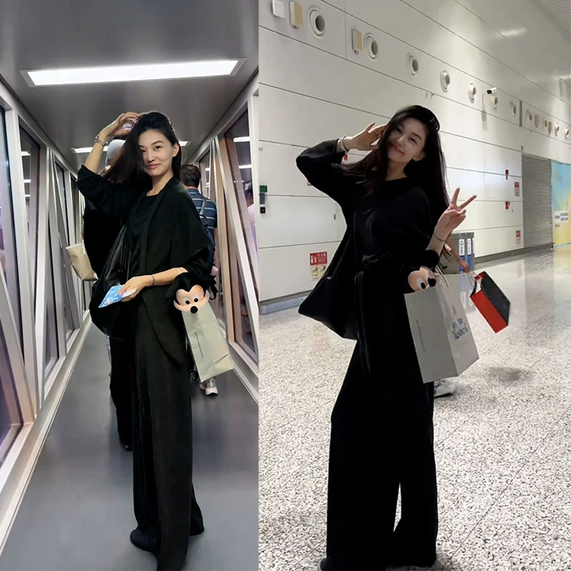 2025秋季新款设计感时尚百搭长袖开衫女打底衫休闲阔腿裤三件套装