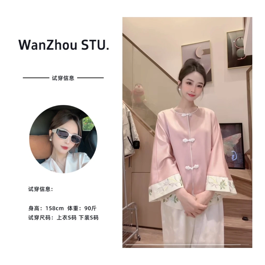 2025新款新中式缎面重工刺绣盘扣上衣