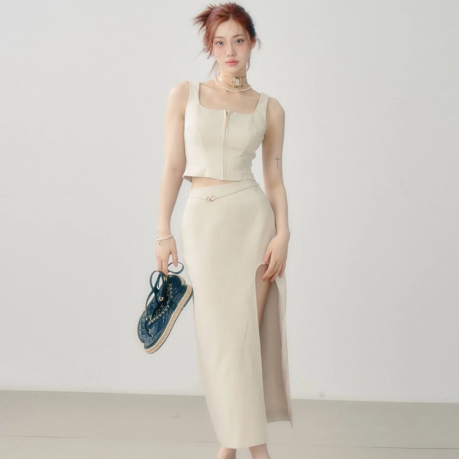 【LaluneDuCiel】LLDC 短款背心吊带上衣+高腰半身长裙两件套装女