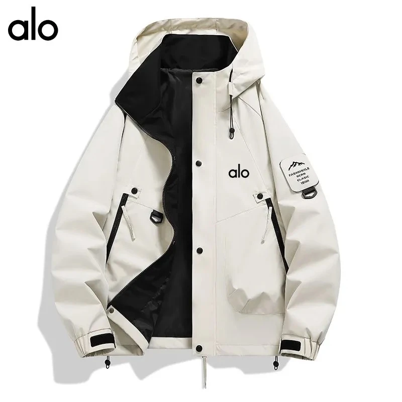 alo软壳冲锋衣防水户外百搭宽松连帽春秋情侣防风工装夹克可拆卸
