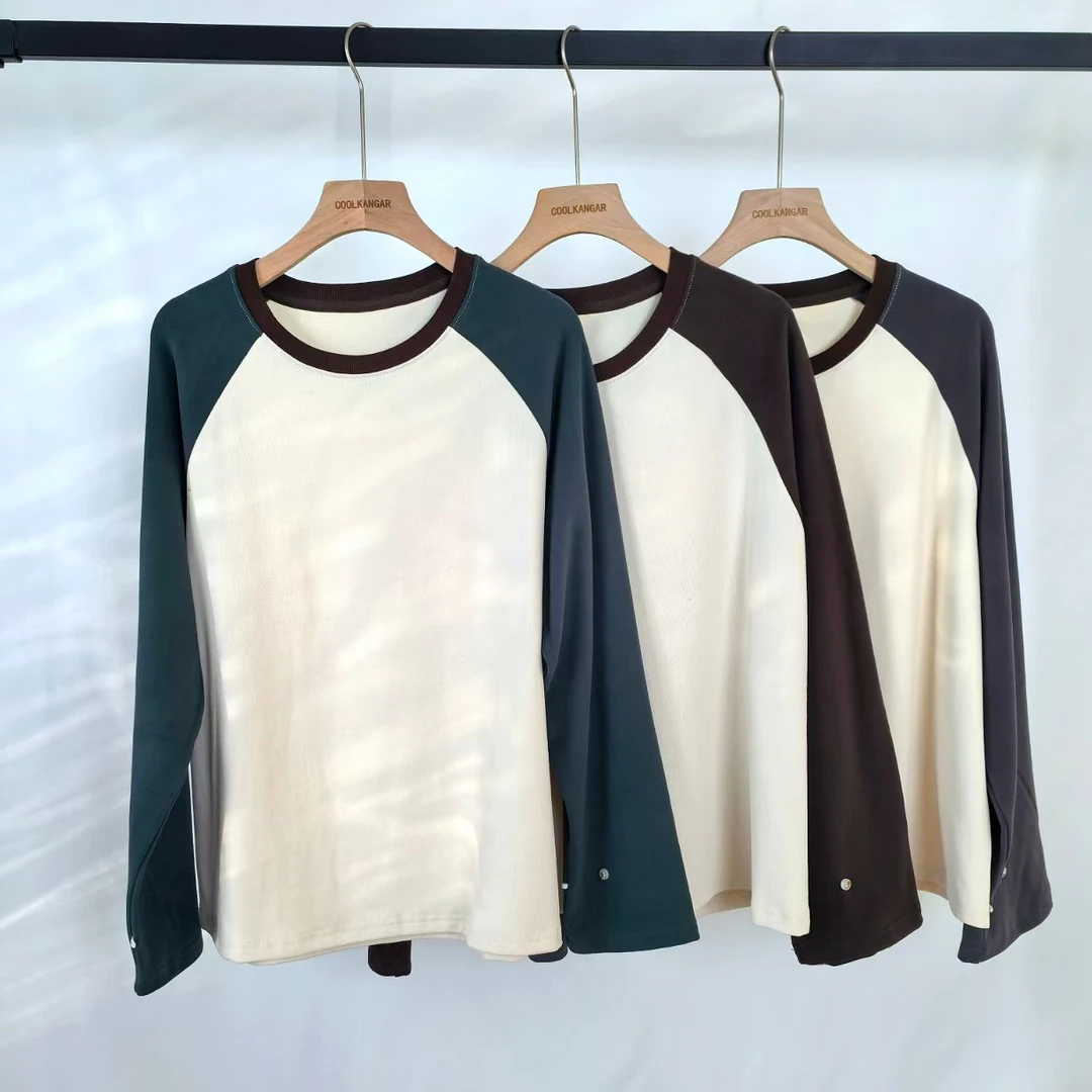 25新春撞色拼接打底衫长袖针织衫 圆领宽松 女士休闲百搭T恤0877