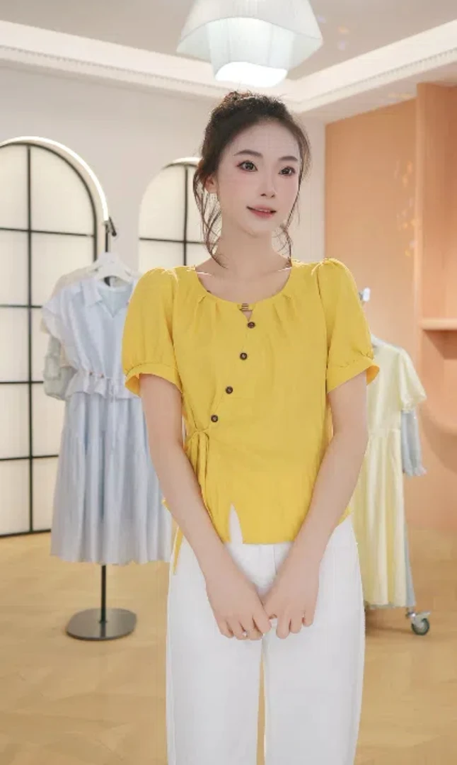 F2937法式系带短袖衬衫夏季新款设计感时尚洋气遮肚子显瘦上衣