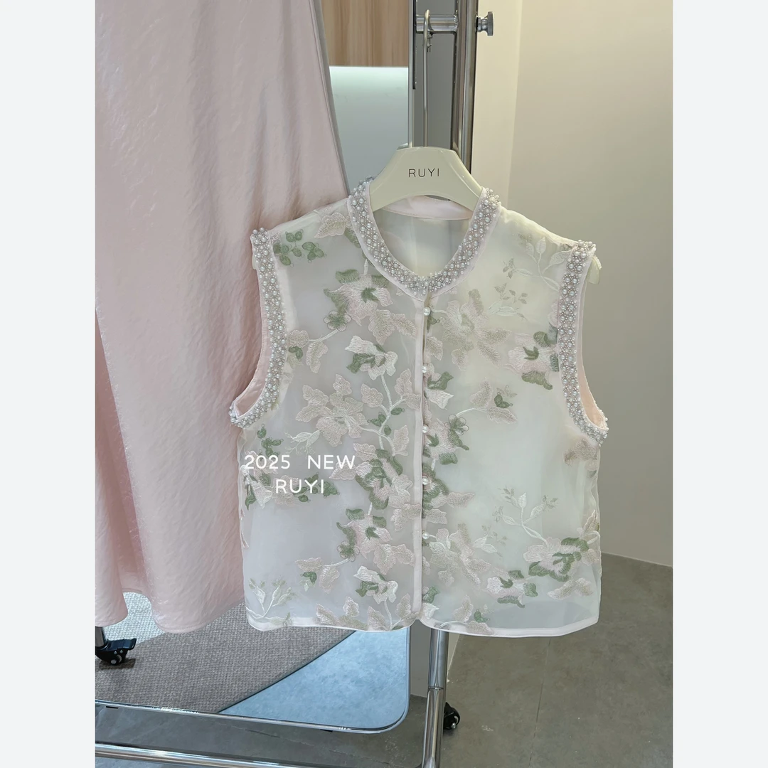 入艺869【Y I碧螺春】25新中式珍珠扣女款气质风马甲