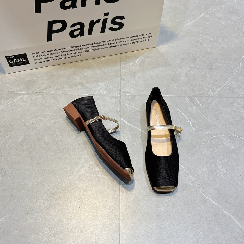 玛丽珍鞋女夏季一字扣玛丽珍鞋外穿方头浅口复古平底单鞋