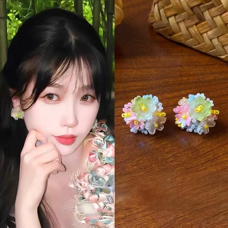 铜合金耳饰 多巴胺夏日 氛围感甜蜜花朵耳钉多巴胺色系