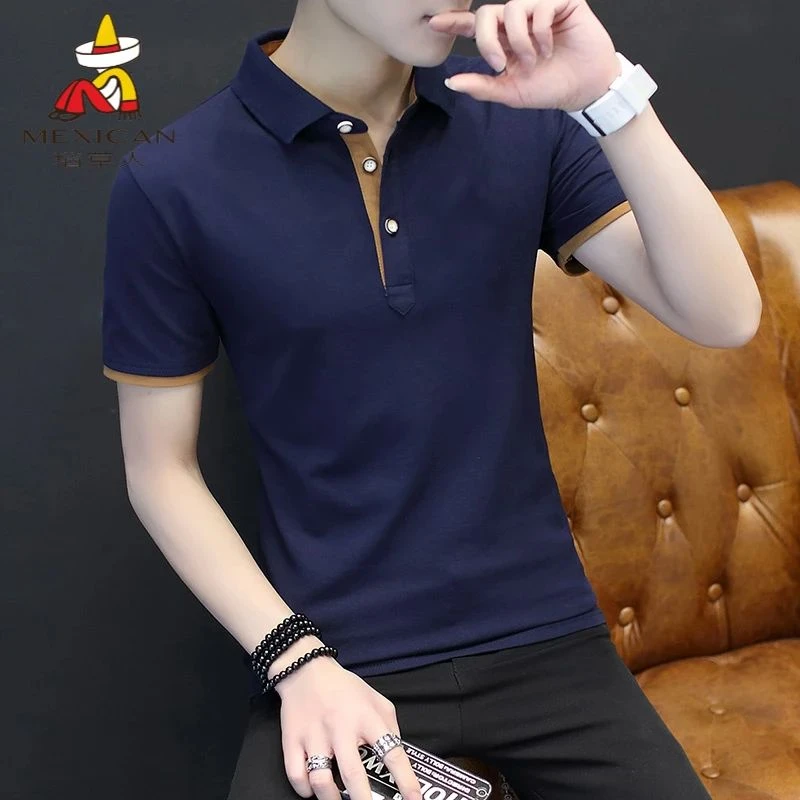 稻草人夏季男士95%棉翻领POLO衫短袖潮流休闲运动百搭修身纯色男