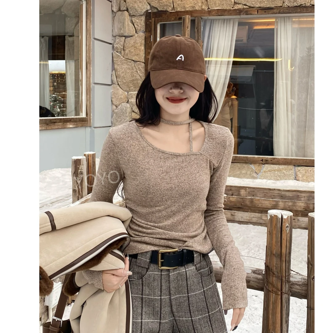 YOYO自制【毛毛绒】绒感显瘦针织设计感不规则气质打底长袖上衣