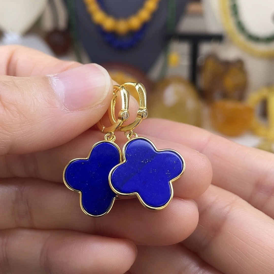 青金石银S925镶嵌耳坠