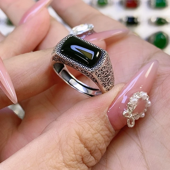 银S925镶嵌戒指玛瑙/玉髓佛**照