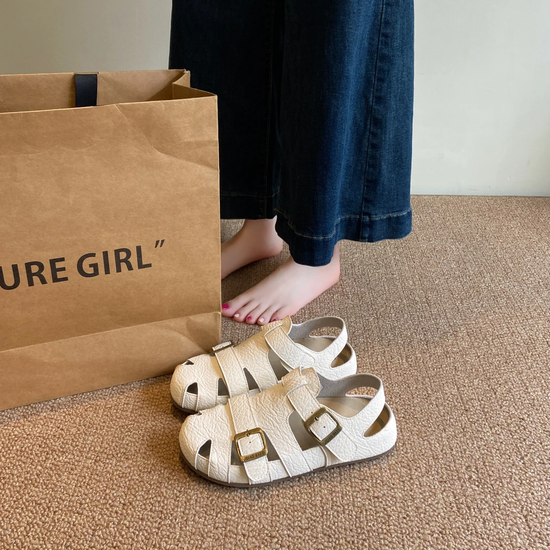 夏季运动凉鞋女2025新款厚底复古勃肯鞋轻便镂空猪笼鞋包头洞洞鞋