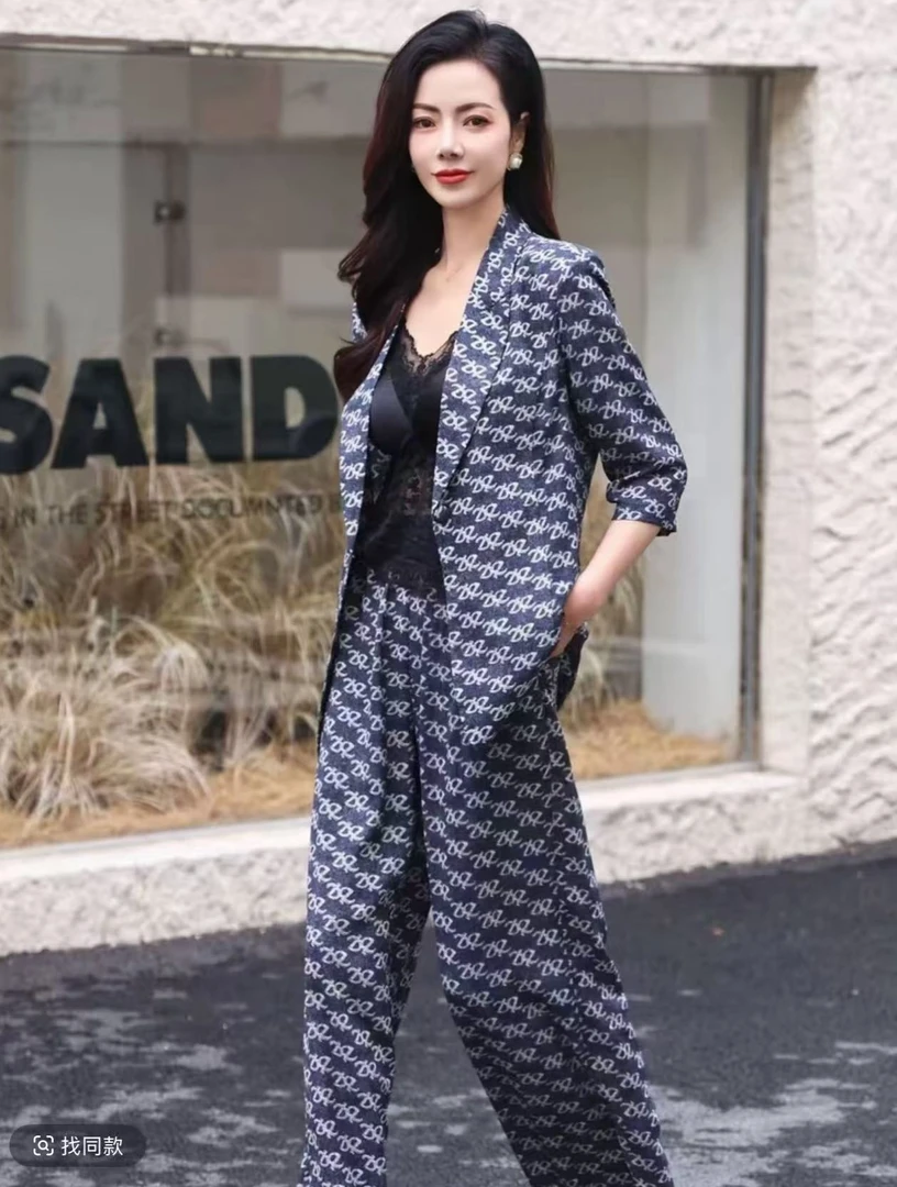 【T013】25夏季新款时尚洋气减龄休闲西装阔腿裤两件套WYF