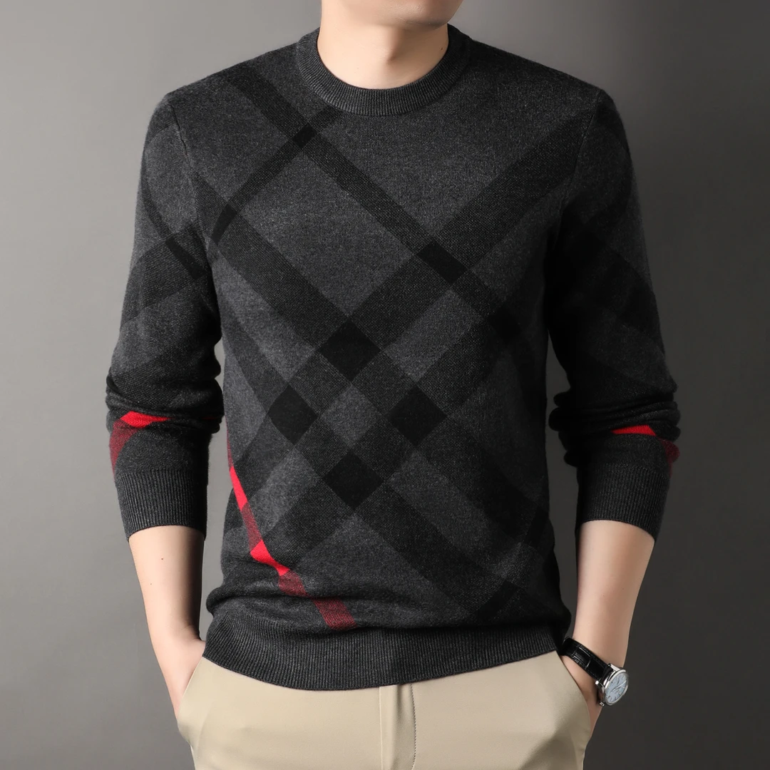 秋冬季男士时尚圆领加厚休闲针织衫毛衣(1075)