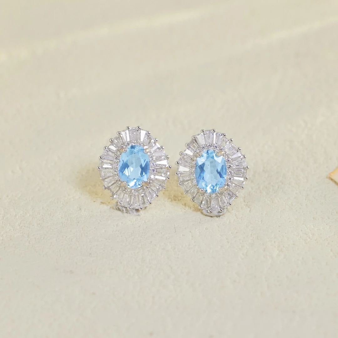 【歪歪】海蓝宝蛋面豪镶耳钉（多样性发一）XB-J2817