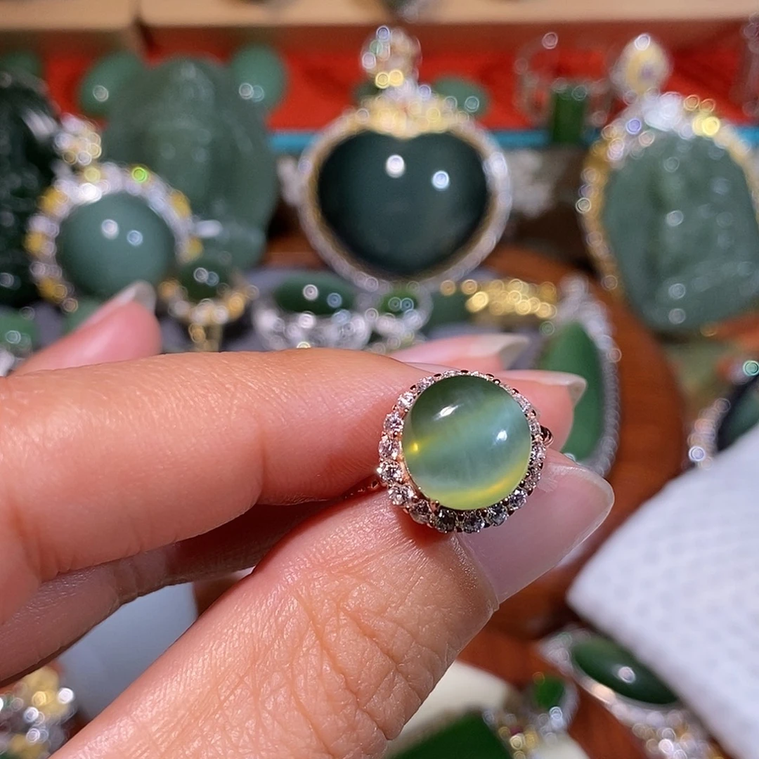 和田玉（碧玉）银S925镀金镶嵌戒指