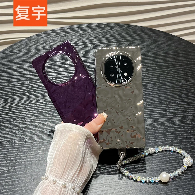 高级感电镀褶皱手链适用oppo find n5折叠屏手机壳防摔保护套女士