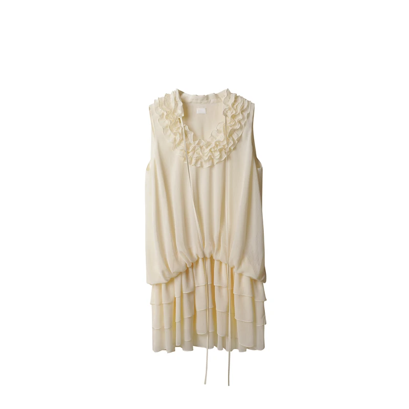 Vena Label2025秋U型领荷叶边无袖连衣裙女930dopdop买手店