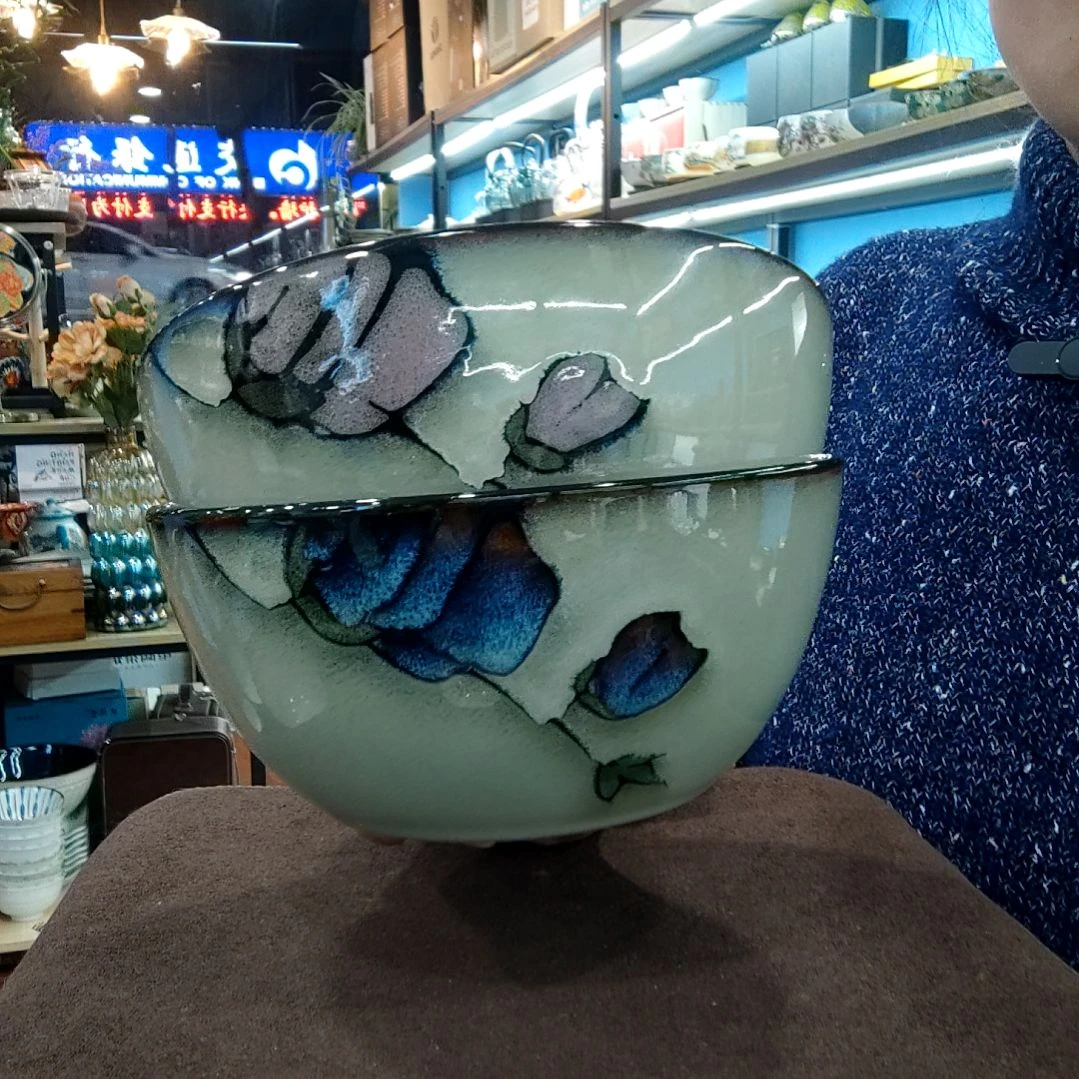 瓷片小可陶瓷高温釉下彩一组两个面碗