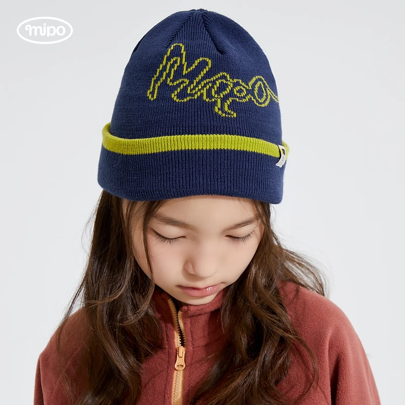 mipo儿童撞色针织帽冬季百搭潮流男童户外休闲保暖透气女童帽子