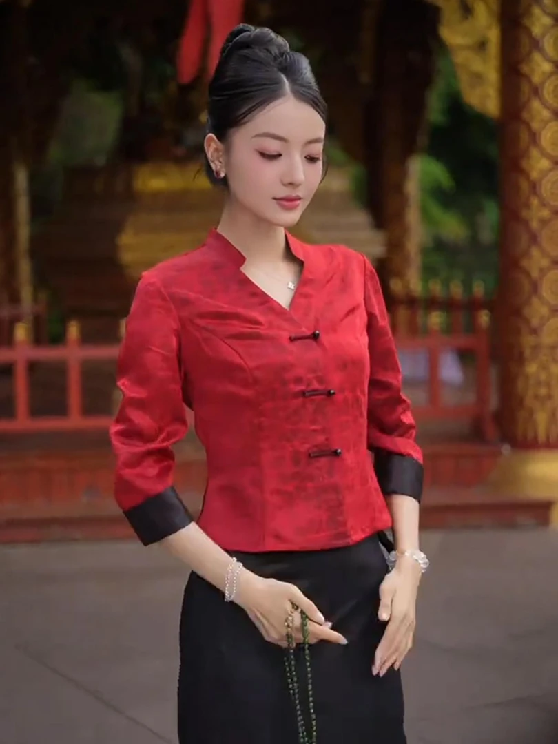 夏季流行穿搭一整套女2025新款新中式国风盘扣衬衫半身裙两件套潮