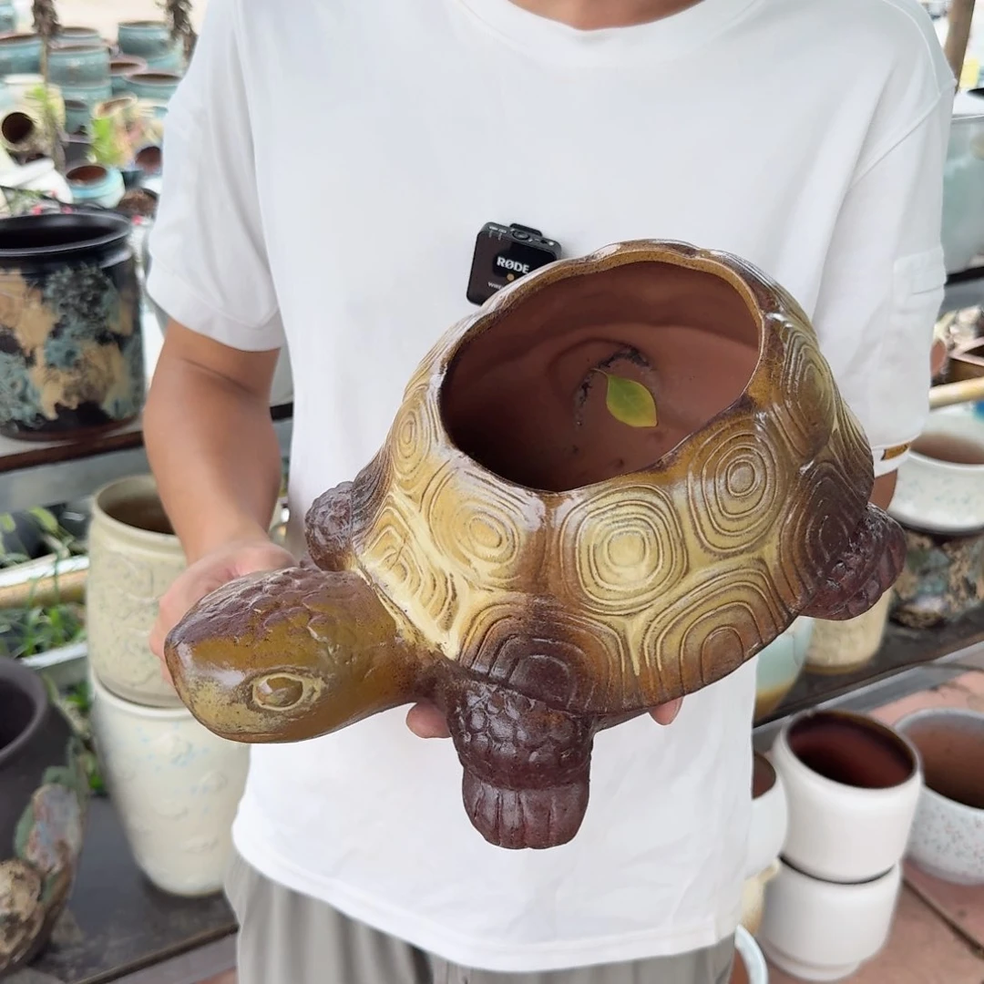 紫砂花盆乌龟一个一个柴烧