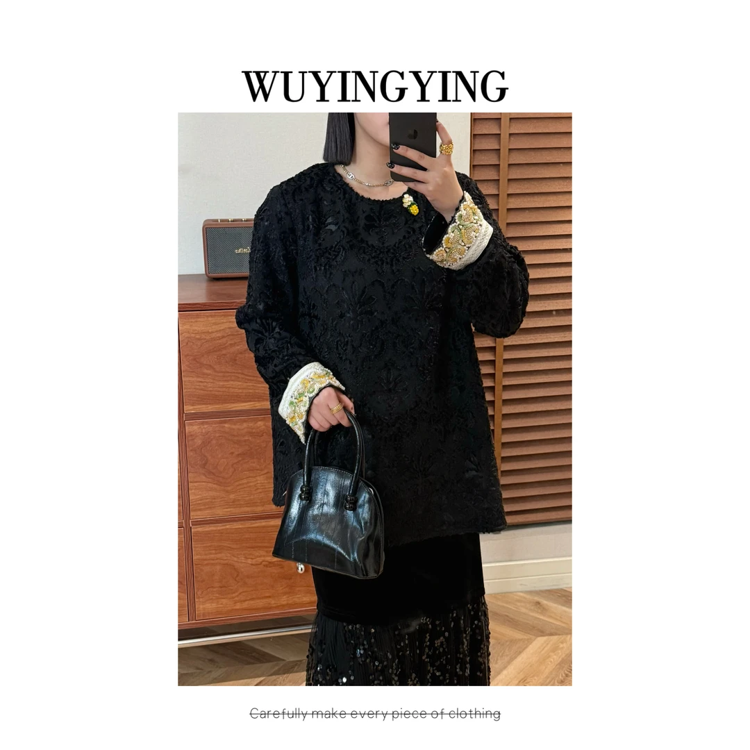 WUYINGYING【云锦春华】新中式国风重工撞色拼接设计百搭上衣