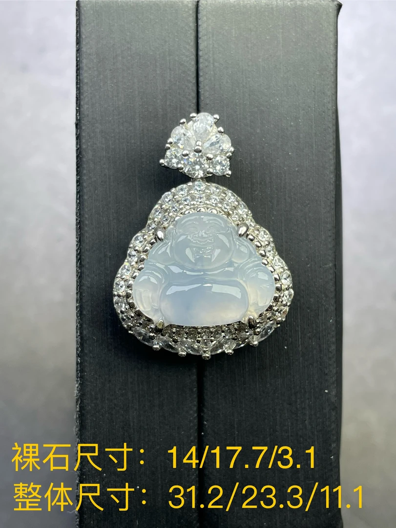 缅甸天然A货翡翠镶嵌银s925佛公吊坠