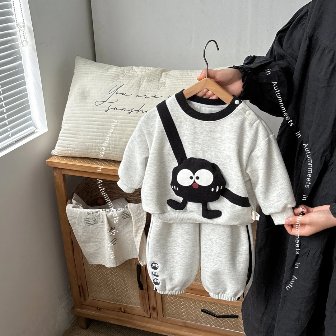 男童春秋套装2025新款小童宝宝韩版立体卡通休闲卫衣男女童两件套