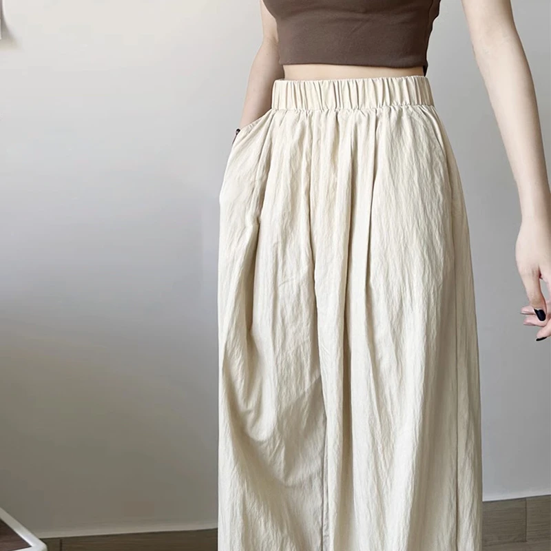 C604高腰皱褶垂感直筒裤女春季薄款新款日系慵懒风宽松休闲阔腿裤
