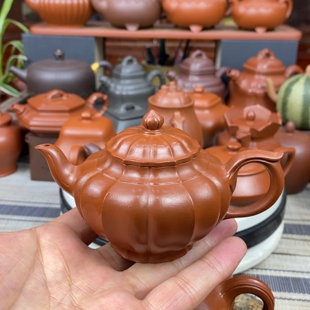 紫砂茶壶筋纹笑樱130cc原矿赵庄朱泥