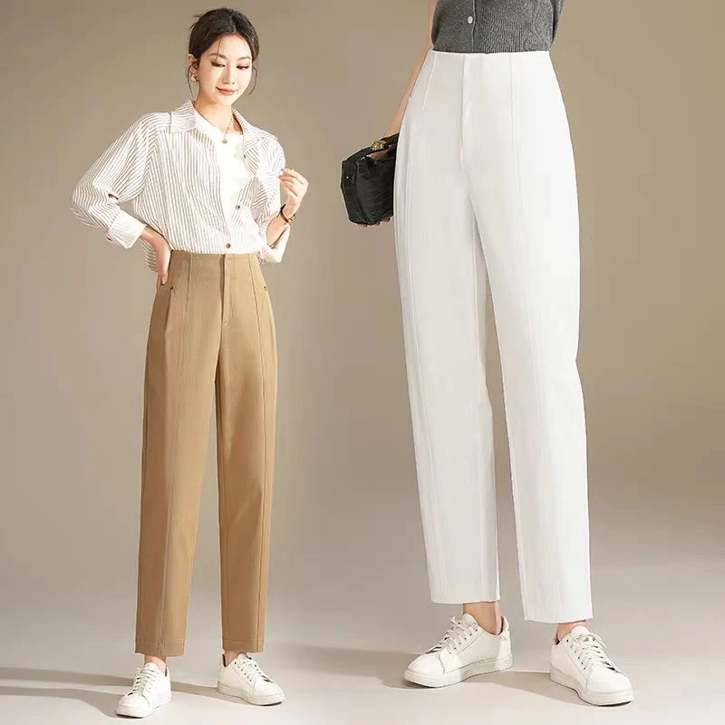 55116 【阿玛~】正色超垂感！高腰女春棉显瘦直筒烟管休闲裤