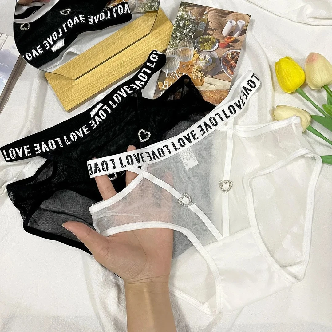 蕾丝内裤女时尚夏季新款吊带火辣透明薄款字母腰边网纱三角裤