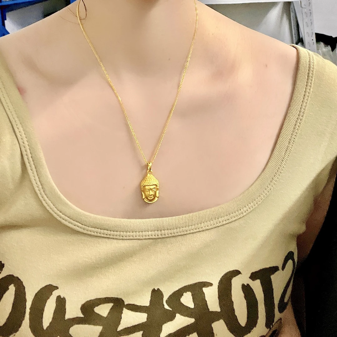 镀真金如来佛头吊坠项链佛头项链搭配高级灯笼项链