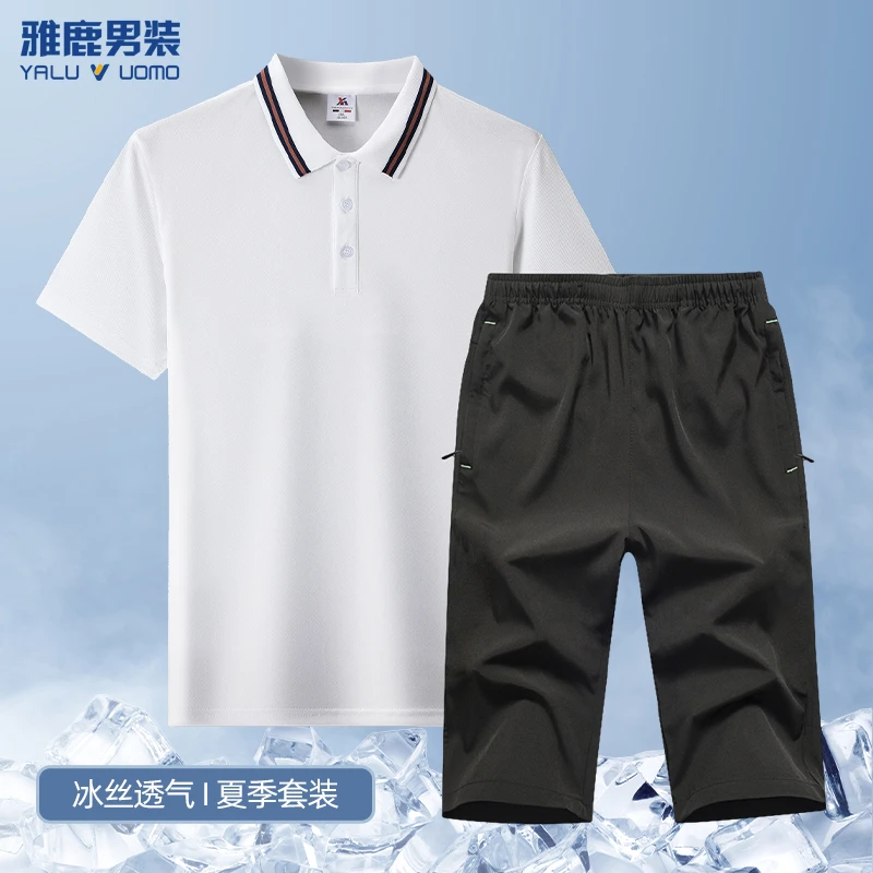 雅鹿男装2025新款夏装运动套装男士中裤短袖POLO衫休闲两件套