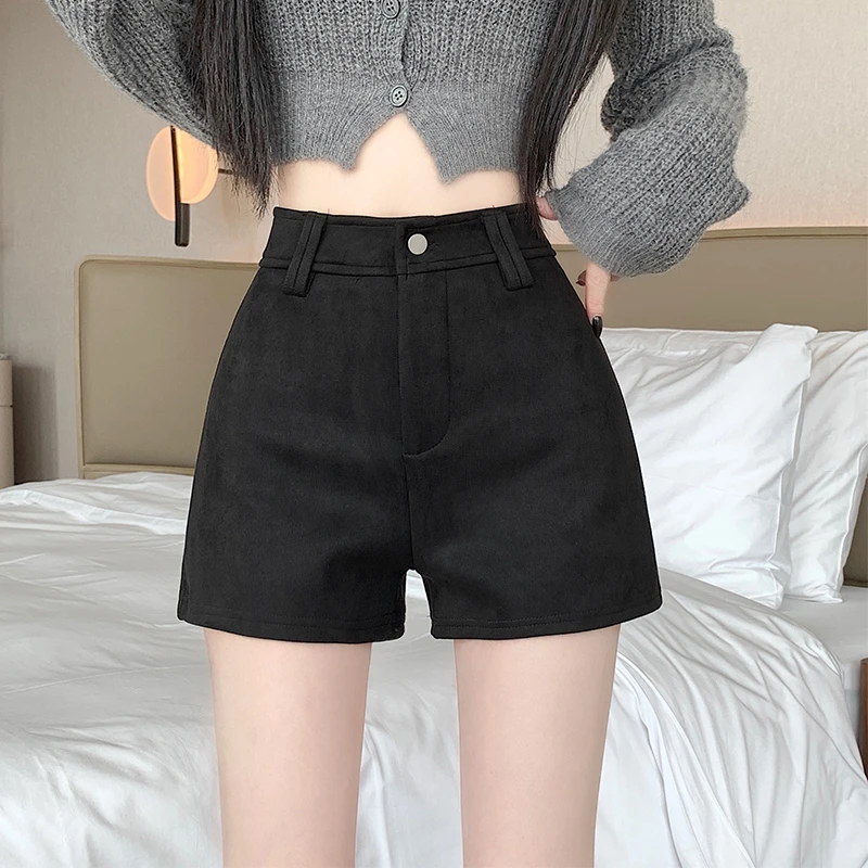 黑色辣妹包臀短裤女秋冬百搭紧身高腰显瘦A字小个子休闲打底热裤