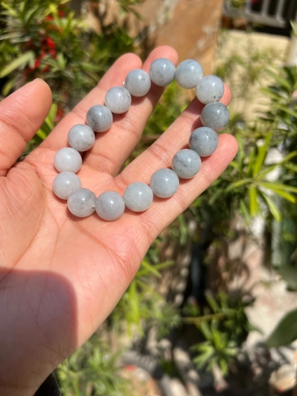 天然缅甸翡翠A货水墨画乌鸡浅色手串 起胶化开意境独特 卡13+16颗