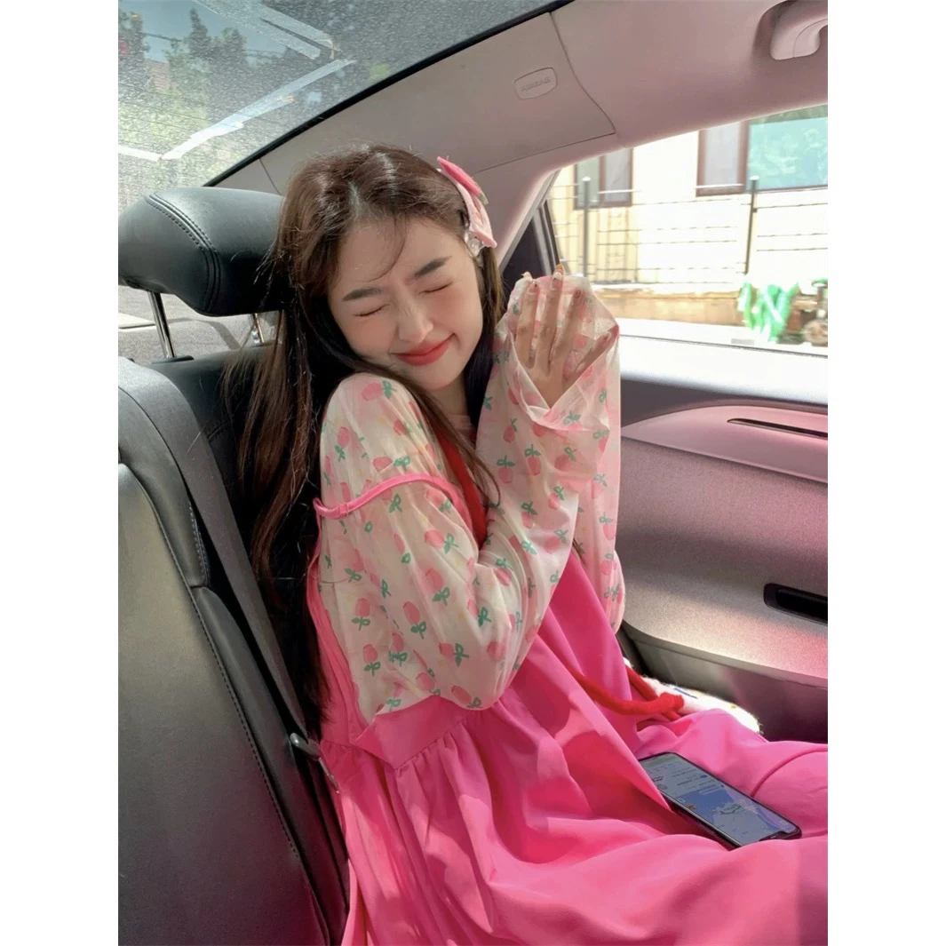 【茄子专属】穿搭胖mm显瘦套装郁金香长袖防晒衣+吊带2640