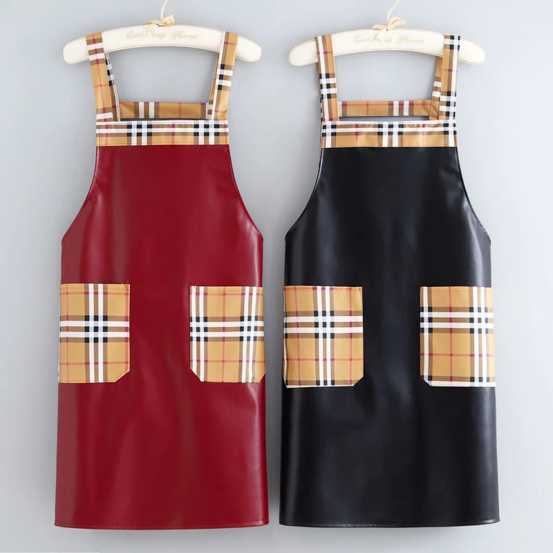皮革防水防油围裙厨房家用pu皮餐饮熟食专用免洗时尚新款工作服女