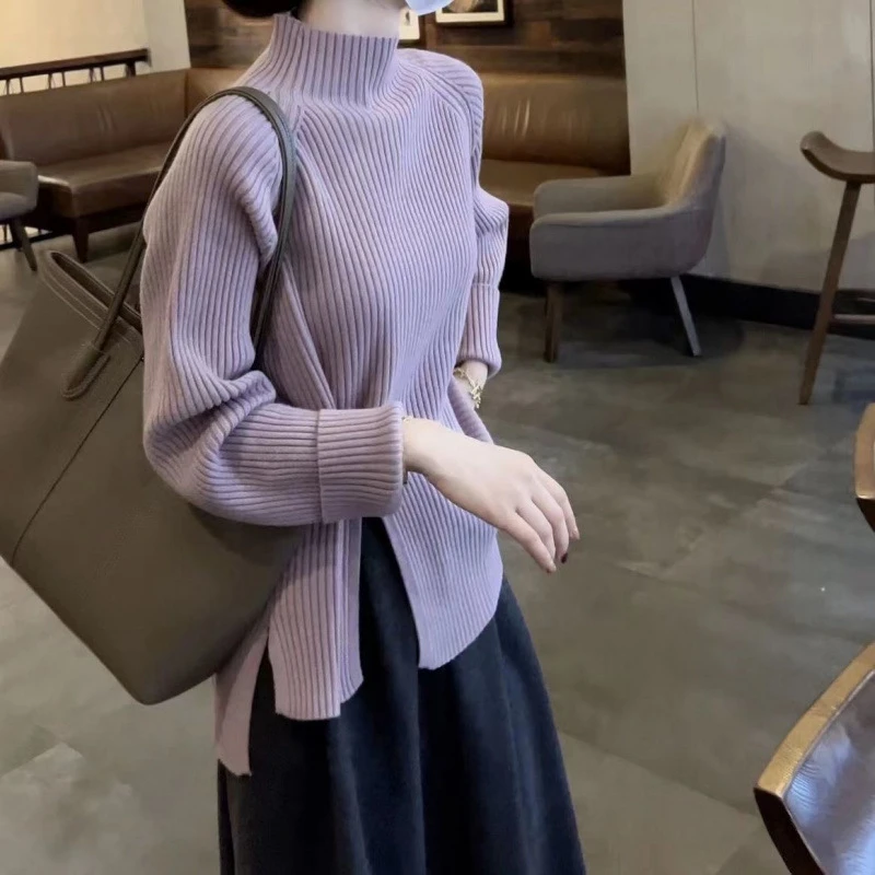 KALUOLAI/卡洛莱韩版宽松毛针织衫秋冬半高领打底衫套头款毛衣女