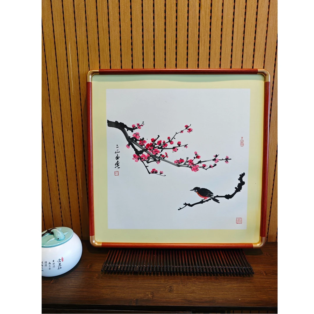 国画梅花斗方端景柜茶室餐厅装饰挂画作品