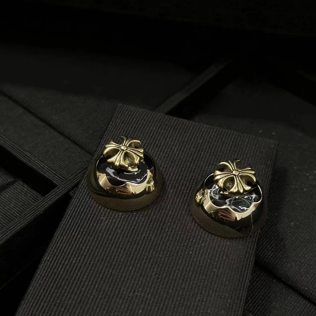 铜合金耳饰 撞色黑色花朵耳饰-90913